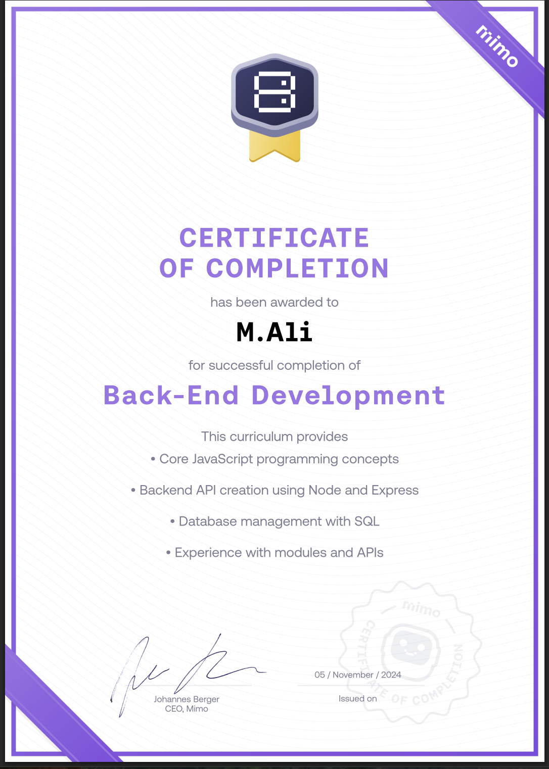 Certificat HTML