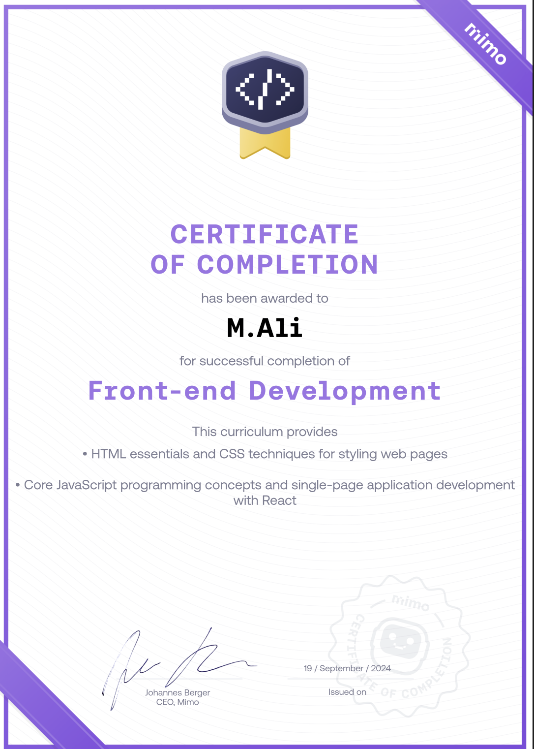Certificat HTML