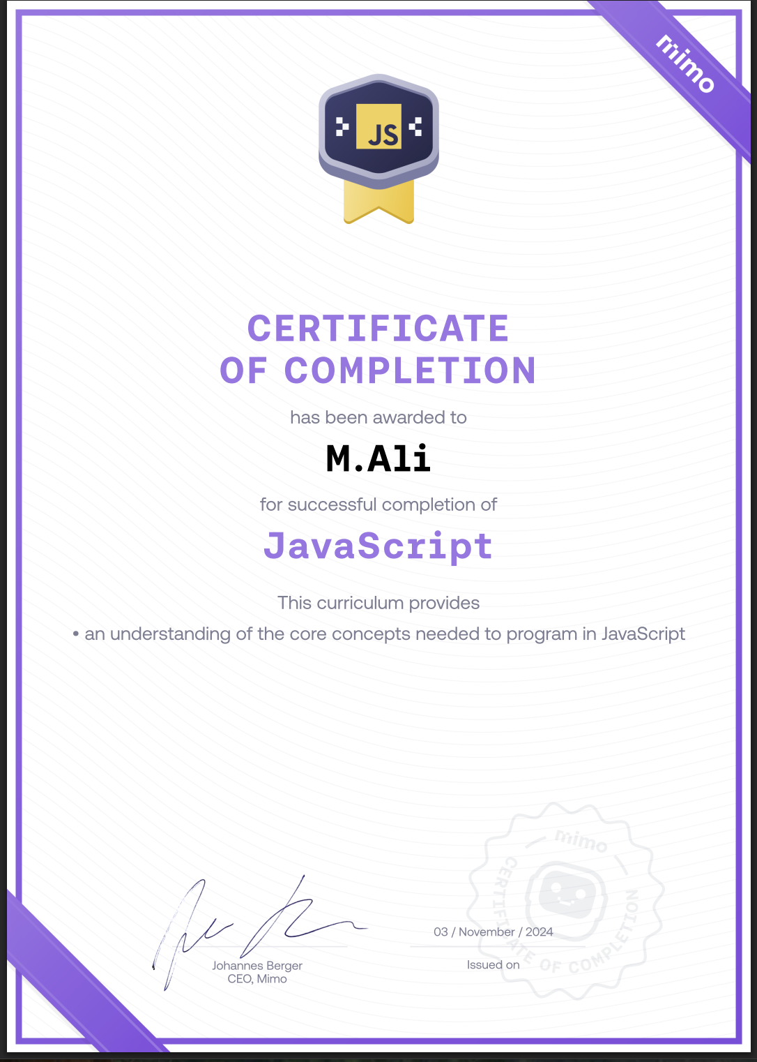 Certificat HTML
