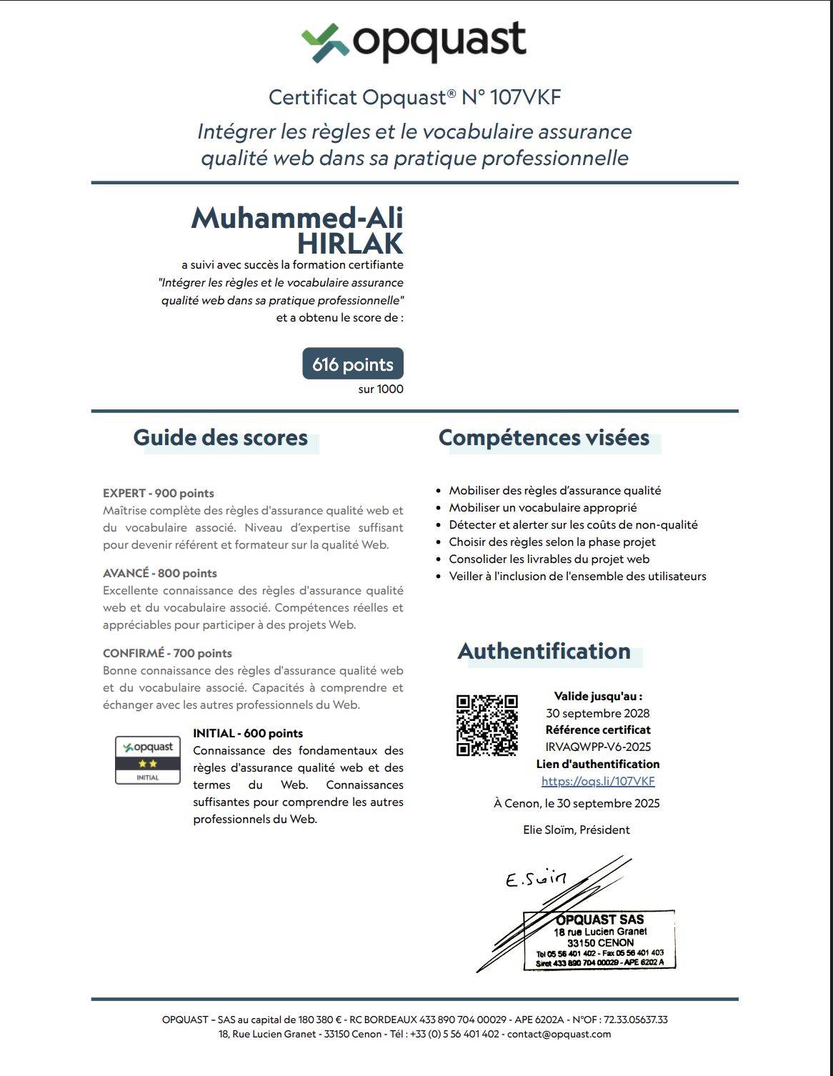 Certificat HTML