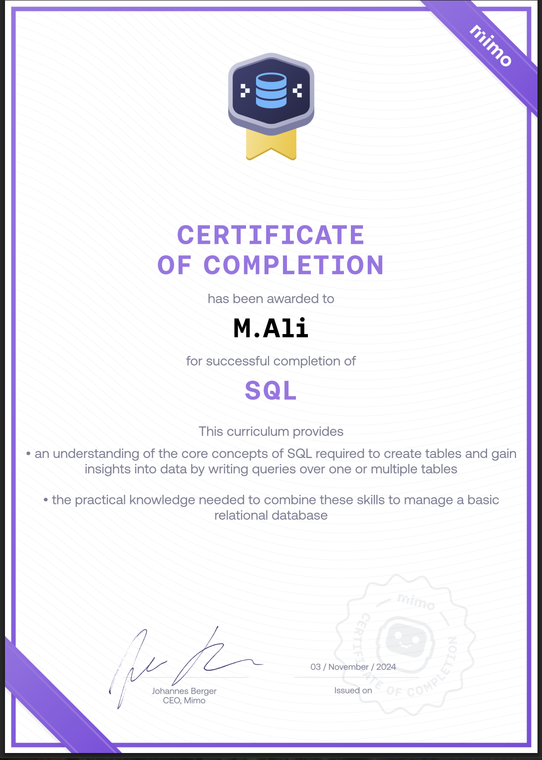 Certificat HTML